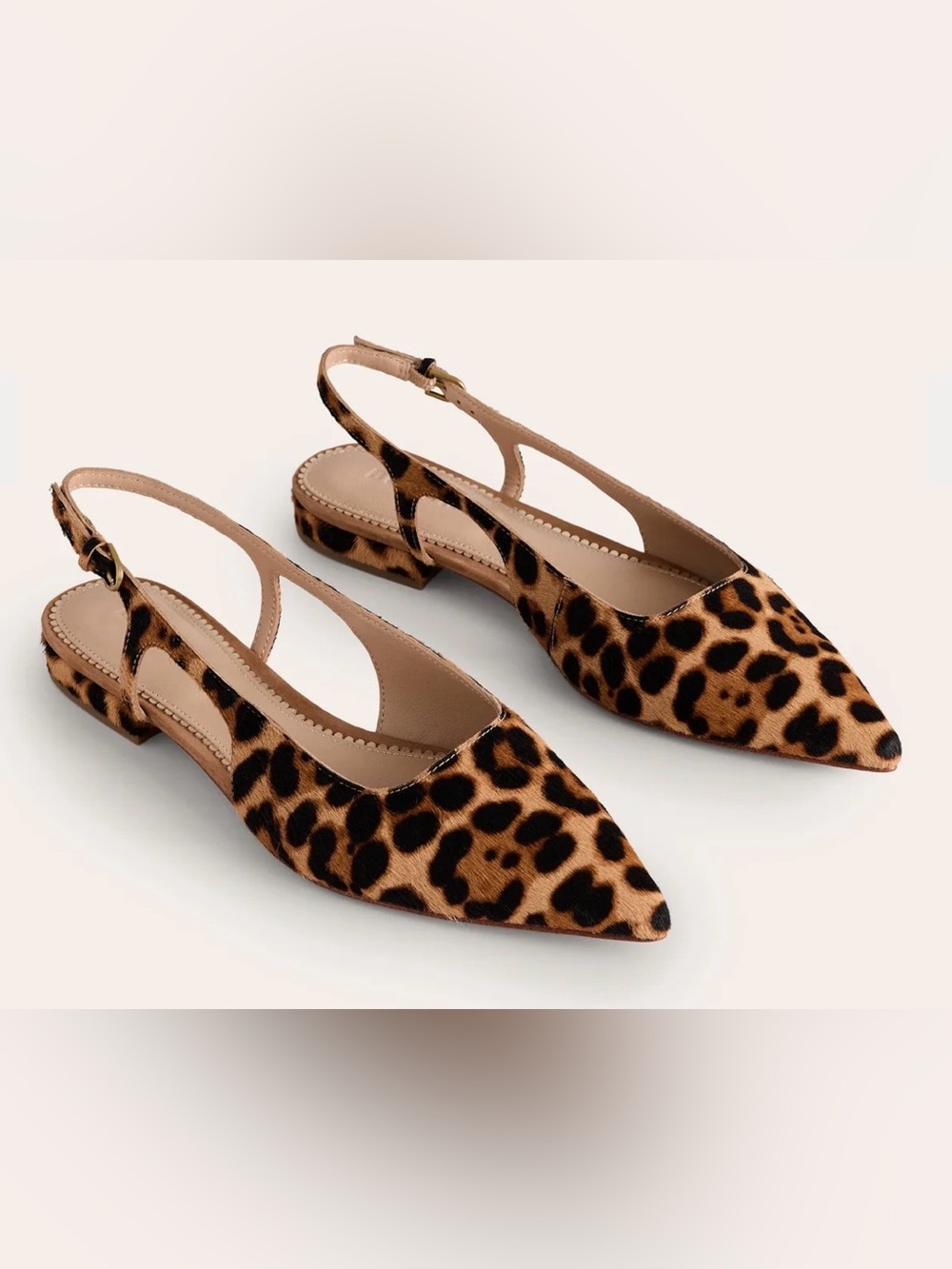 Boden Cut Out Sling Back Flats Cowhide Animal Print Size 40 US 9